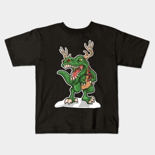 Christmas Dinosaur Red Nosed Reindeer T Rex Lover Kids T-Shirt